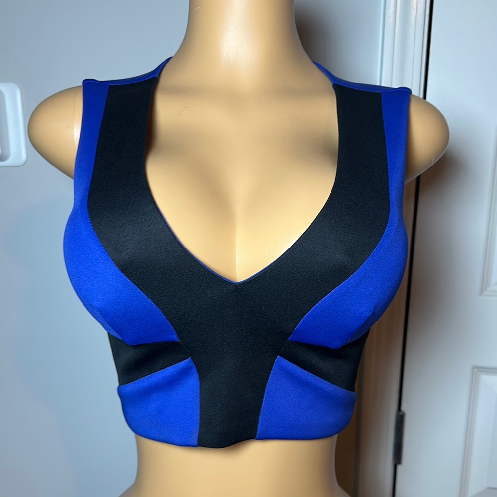 Bebe Blue and Black and Blue Crop Top